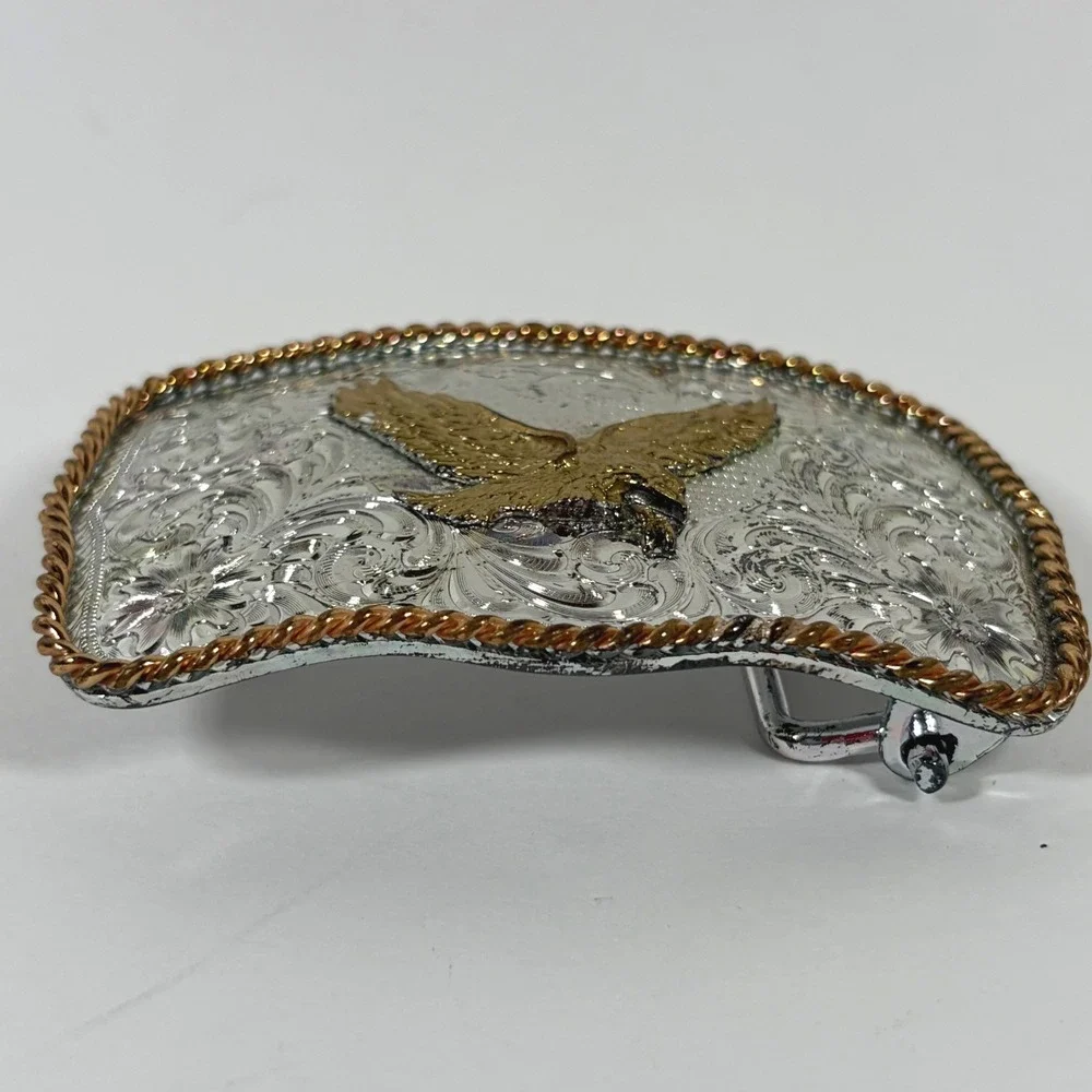 Montana Silversmiths Silver Plate Eagle Floral Engraved Western Belt Buckle